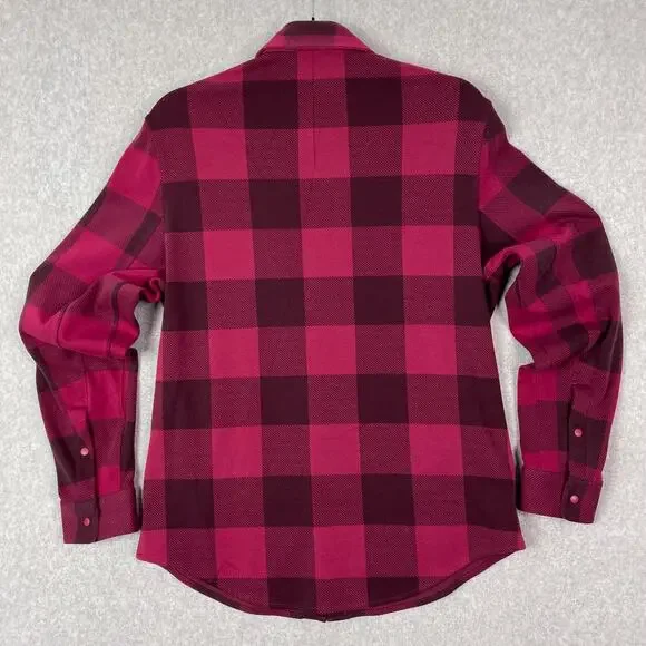 Lululemon Shirt Mens S Soft Knit Overshirt in Check Plaid Cassis Pomegranate - Picture 5 of 8